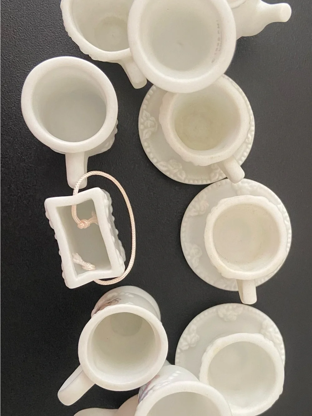 Precious Moments White Porcelain Mini Tea Set with Pink Accents